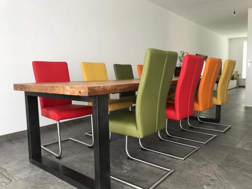 Set van 8 leren eetkamerstoelen - met sledepoot - diverse kl, Huis en Inrichting, Stoelen, Overige kleuren, Nieuw, Leer, Ophalen of Verzenden