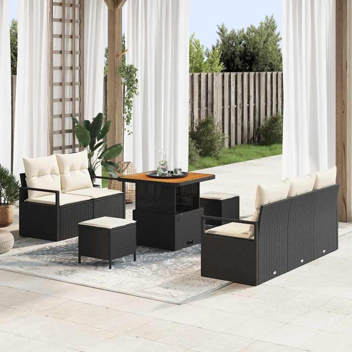vidaXL Tuin Sofa Set met kussen met opslag 8 pcs Zwart en, Tuin en Terras, Tuinsets en Loungesets, Nieuw, Rotan, Verzenden