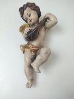 Snijwerk, Holzfigur - farbiger Engel mit Mandoline -, Antiek en Kunst