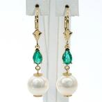 Cocktail oorbellen - 14 karaat Geel goud Smaragd - Parel -, Sieraden, Tassen en Uiterlijk, Antieke sieraden