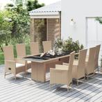 vidaXL 9-delige Tuinset met kussens poly rattan beige, Tuin en Terras, Verzenden, Nieuw, Rotan, Tuinset