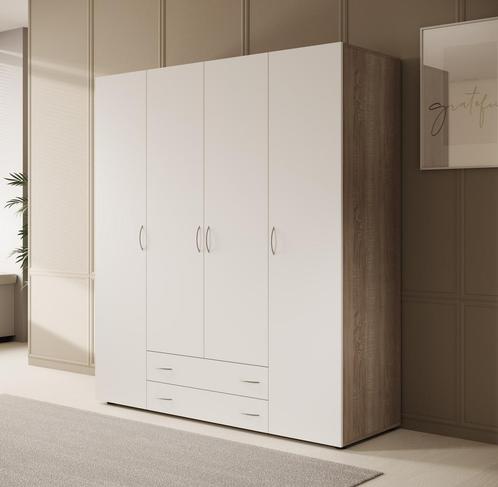 Kledingkast 160cm wit eiken |Scharnierdeuren Garderobekast, Huis en Inrichting, Kasten | Vitrinekasten, 50 tot 75 cm, Nieuw, 150 tot 200 cm