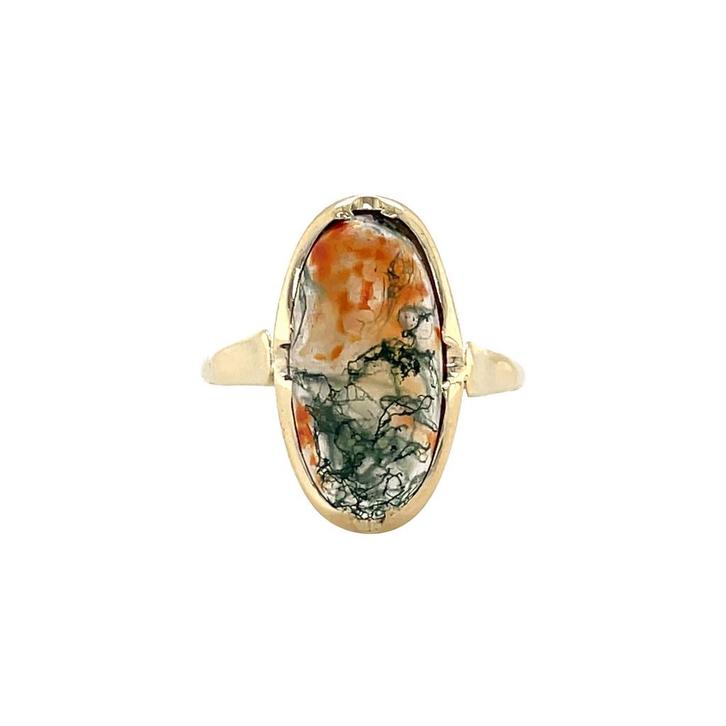 Gouden vintage ring met mosagaat 14 kt, Sieraden, Tassen en Uiterlijk, Ringen, Nieuw, Ophalen of Verzenden