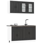 vidaXL 4-delige Keukenkastenset Kalmar bewerkt hout zwart, Verzenden, Nieuw, Zwart
