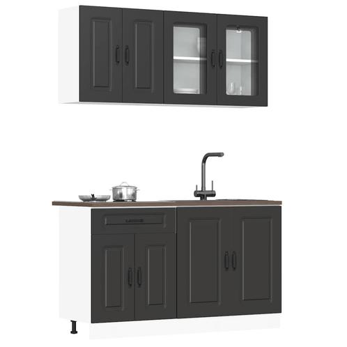 vidaXL 4-delige Keukenkastenset Kalmar bewerkt hout zwart, Huis en Inrichting, Keuken | Keukenelementen, Zwart, Nieuw, Verzenden
