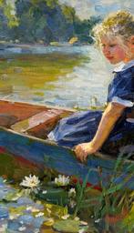 Vladimir Goussev (1957) - Promenade en Barque - Rivière aux, Antiek en Kunst