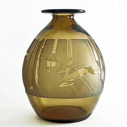 Berlys - Vaas - Glas - Boogschutters en antilopes 31cm, Antiek en Kunst, Antiek | Glas en Kristal