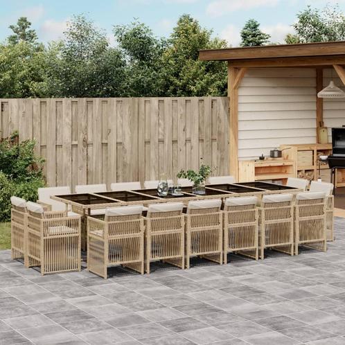 vidaXL 17-delige Tuinset met kussens poly rattan beige, Tuin en Terras, Tuinsets en Loungesets, Tuinset, Nieuw, 6 zitplaatsen