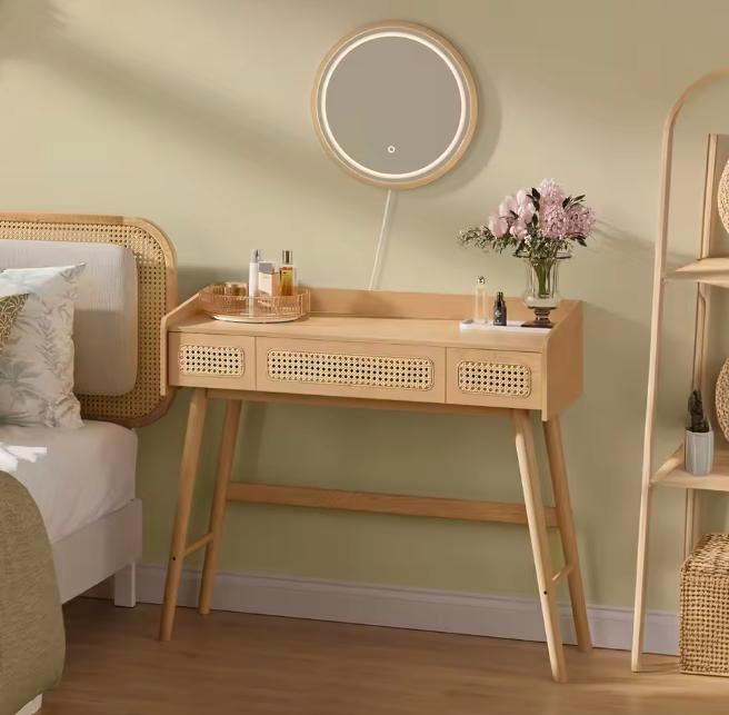 Kaptafel met LED-Spiegel – 3 Lades, Boho Rotanlook Design, Huis en Inrichting, Tafels | Kaptafels, Nieuw, Verzenden