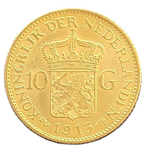 Gouden 10 gulden Wilhelmina 1913, Postzegels en Munten, Munten | Nederland, Losse munt, 10 gulden, Koningin Wilhelmina, Goud, Verzenden