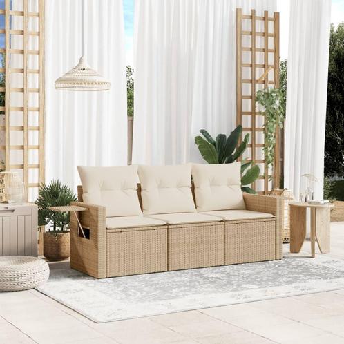 vidaXL 3-delige Loungeset met kussens poly rattan beige, Tuin en Terras, Tuinsets en Loungesets, Loungeset, Nieuw, Rotan, Verzenden