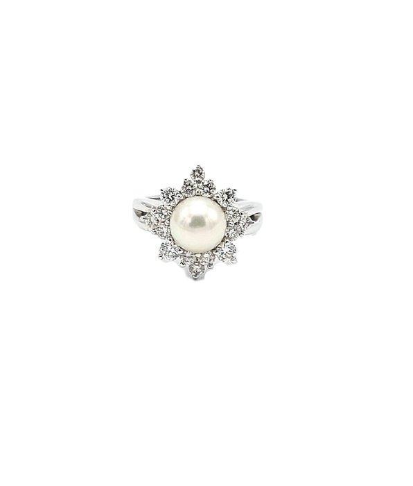 Ring - 18 karaat Witgoud - 1.11ct. tw. Parel - Diamant, Sieraden, Tassen en Uiterlijk, Ringen