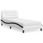 vidaXL Bed met matras Hvar kunstleer wit en zwart 90x190, Huis en Inrichting, Overige materialen, 90 cm, Eenpersoons, Verzenden