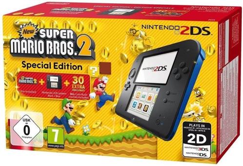 Nintendo 2DS Zwart/Blauw in Doos + New Super Mario Bros 2..., Spelcomputers en Games, Spelcomputers | Nintendo 2DS en 3DS, Zo goed als nieuw
