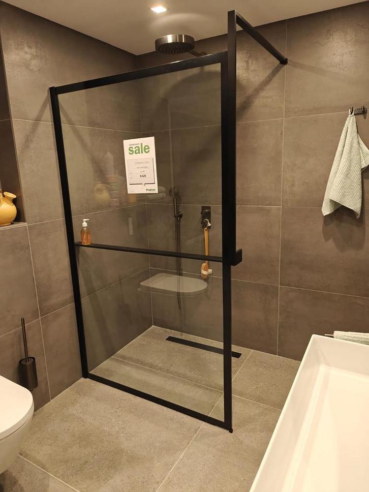 Inloopdouche 120cm mat zwart met planchet - 0011, Doe-het-zelf en Verbouw, Sanitair, Douche, Nieuw, Glas, Ophalen