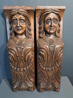 Reliëf, Twee kast ornamenten - 48 cm - Eik