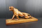 Figuur - Art Deco hand carved wooden panther with marquetry