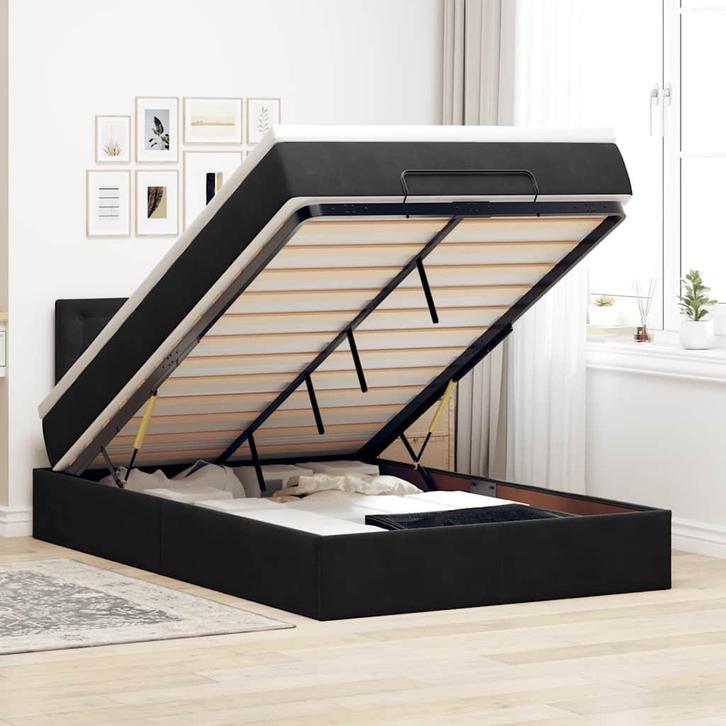 vidaXL Bed poef met matras en LEDs 120x190 cm fluweel zwart, Huis en Inrichting, Slaapkamer | Bedden, 120 cm, 190 cm of minder