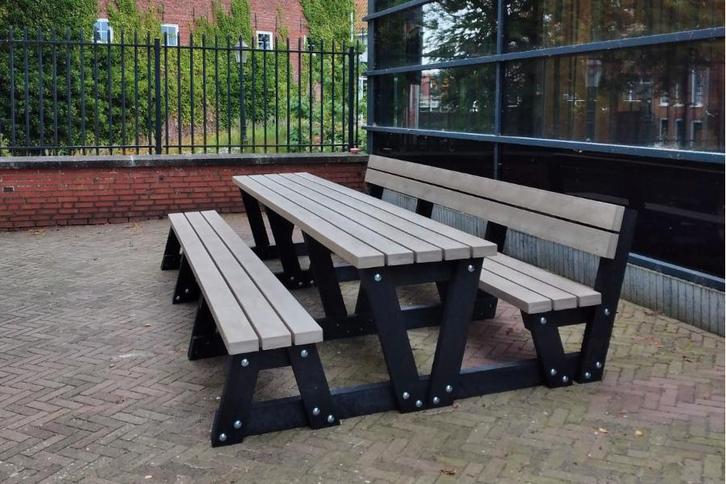 Rockwood® Picknicktafel Eik - Zwaar Kunststof - Mineral Grey, Tuin en Terras, Picknicktafels, Nieuw, Hout, Rechthoekig, Ophalen of Verzenden