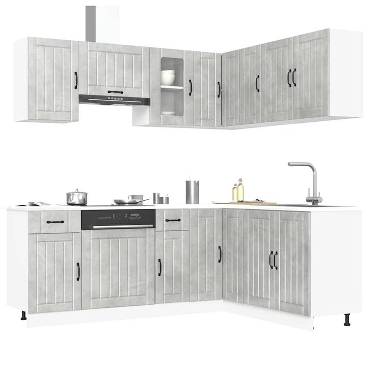 vidaXL 11-delige Keukenkastenset Kalmar bewerkt hout, Huis en Inrichting, Keuken | Keukenelementen, Grijs, Nieuw, Verzenden