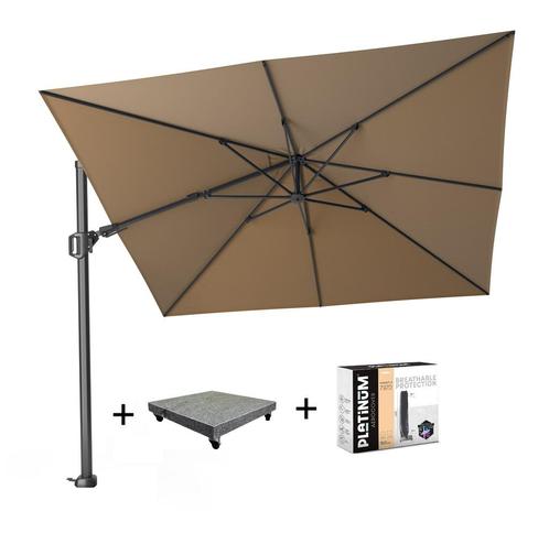 Challenger T2 zweefparasol 300x300 cm taupe met 90 KG voet, Tuin en Terras, Parasols, Nieuw, Ophalen of Verzenden