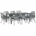 vidaXL 9-delige Tuinset met kussens poly rattan glas grijs, Nieuw, 8 zitplaatsen, Tuinset, Verzenden