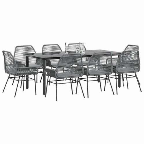 vidaXL 9-delige Tuinset met kussens poly rattan glas grijs, Tuin en Terras, Tuinsets en Loungesets, Tuinset, Nieuw, 8 zitplaatsen