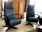leren relaxfauteuils met stalen frame - blauw leer - Echt l, Huis en Inrichting, Fauteuils, Nieuw, Ophalen of Verzenden, 50 tot 75 cm