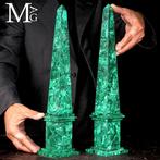 Elegante malachiet obelisken - Hoogte: 390 mm - Breedte: 82