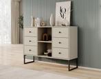 Meubella Dressoir beige 115 cm - Kast 6 lades, 100 tot 150 cm, Verzenden, Nieuw, Modern