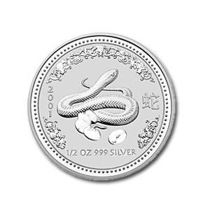 Lunar I - Year of the Snake - 1/2 oz 2001 (30.094 oplage), Postzegels en Munten, Munten | Oceanië, Losse munt, Zilver, Verzenden