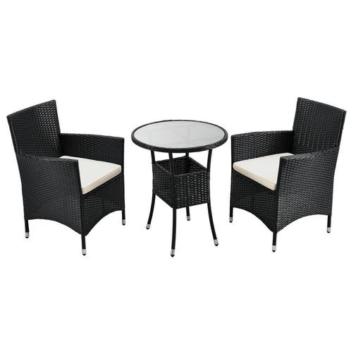 Polyrotan balkonset - Bayamo - 3-delig - Zwart/creme, Tuin en Terras, Tuinsets en Loungesets, Nieuw, Verzenden