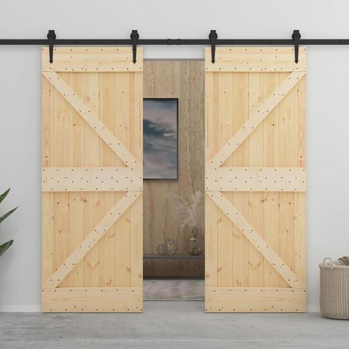 vidaXL Schuifdeur met beslag 90x210 cm massief grenenhout, Doe-het-zelf en Verbouw, Deuren en Horren, Nieuw, Verzenden