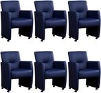Set van 6 Blauwe leren moderne eetkamerfauteuils - Toledo Le, Huis en Inrichting, Stoelen, Overige kleuren, Nieuw, Leer, Ophalen of Verzenden