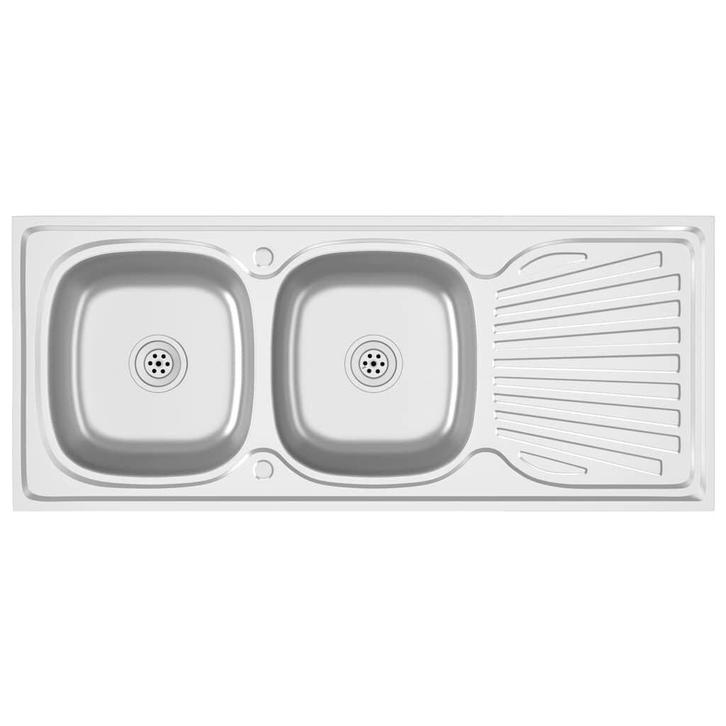 RVS Dubbele Gootsteen 120cm | Tweedekansje! | Voor Doe-he..., Doe-het-zelf en Verbouw, Sanitair, Nieuw, Rvs, Wastafel, Ophalen of Verzenden