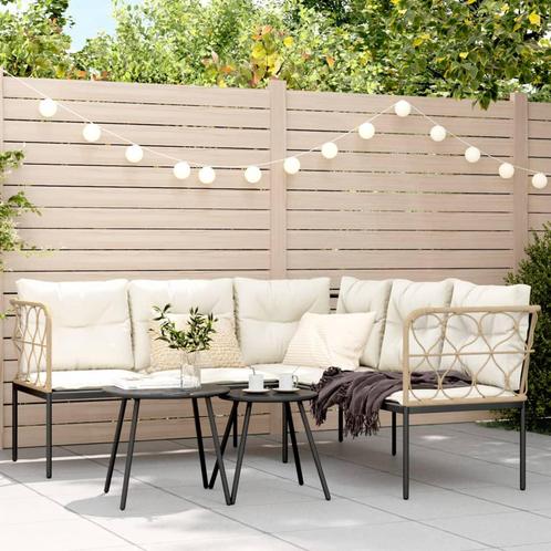vidaXL Tuinbank met kussens L-vormig staal en textileen, Tuin en Terras, Tuinsets en Loungesets, Nieuw, Rvs, Verzenden