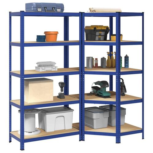 vidaXL Legbordenset 5-laags 2 st staal & bewerkt hout blauw, Huis en Inrichting, Kasten | Stellingkasten, Nieuw, Verzenden
