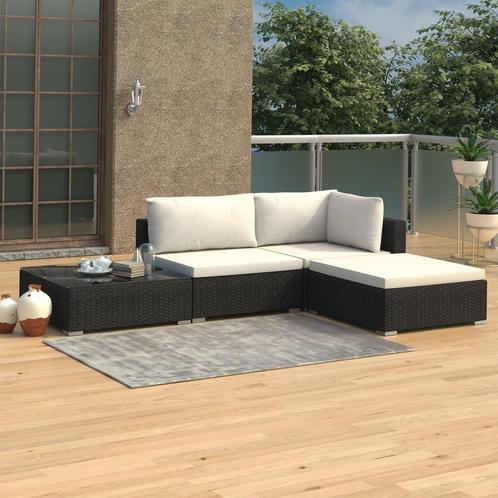 vidaXL 4-delige Loungeset met kussens poly rattan zwart, Tuin en Terras, Tuinsets en Loungesets, Loungeset, Nieuw, 4 zitplaatsen