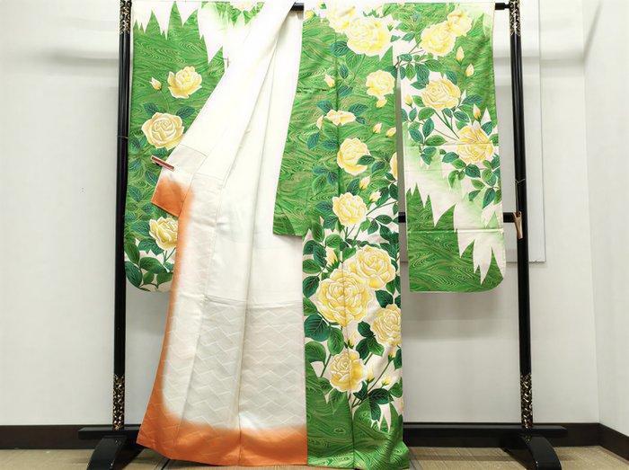 Kimono - Luxe Zuiver Zijde Furisode – Rozenmotief met Koma, Antiek en Kunst, Antiek | Overige Antiek