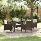 vidaXL Tuin eettafelset met kussen 5 pcs Bruin poly rattan, Verzenden, Nieuw, Rotan