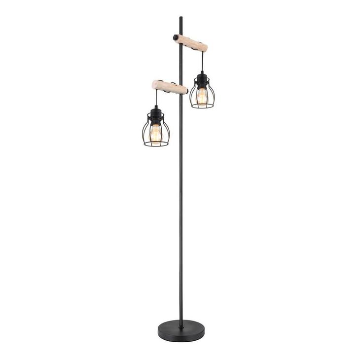 Vloerlamp MINA Industrieel 150.0cm Matt zwart E27 - 2-Lichts, Huis en Inrichting, Lampen | Vloerlampen, Nieuw, Metaal, 150 tot 200 cm