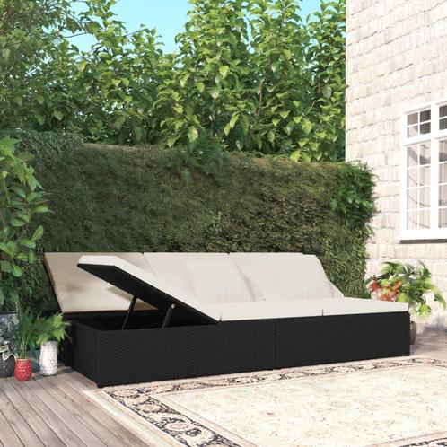 vidaXL Ligbed met kussens converteerbaar poly rattan zwart, Tuin en Terras, Ligbedden, Nieuw, Verzenden