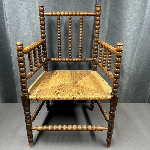 Stoel - Hout, Riet, Eikenhout. - Bobbinstoel, Vintage., Antiek en Kunst, Curiosa en Brocante