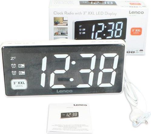 Lenco CR-30WH - Wekkerradio met groot 3” LED Display - Wit, Witgoed en Apparatuur, Wekkers, Verzenden