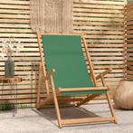 vidaXL Strandstoel inklapbaar massief teakhout groen, Tuin en Terras, Tuinstoelen, Verzenden, Nieuw, Teakhout