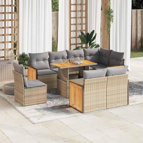 vidaXL 9-delige Loungeset met kussens poly rattan acacia, Tuin en Terras, Tuinsets en Loungesets, Loungeset, Nieuw, Rotan, Verzenden