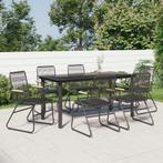 vidaXL 7-delige Tuinset PVC-rattan zwart, Kunststof, Verzenden, 6 zitplaatsen, Nieuw