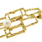 Gouden broche met parel, Sieraden, Tassen en Uiterlijk, Broches, Gebruikt, Overige kleuren, Ophalen of Verzenden, Met edelsteen