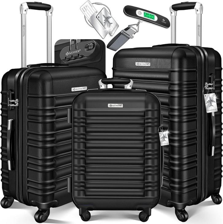 Kofferset - 3 delig - Trolley - Reiskofferset - Zwart - KESS, Sieraden, Tassen en Uiterlijk, Koffers, Zo goed als nieuw, Verzenden