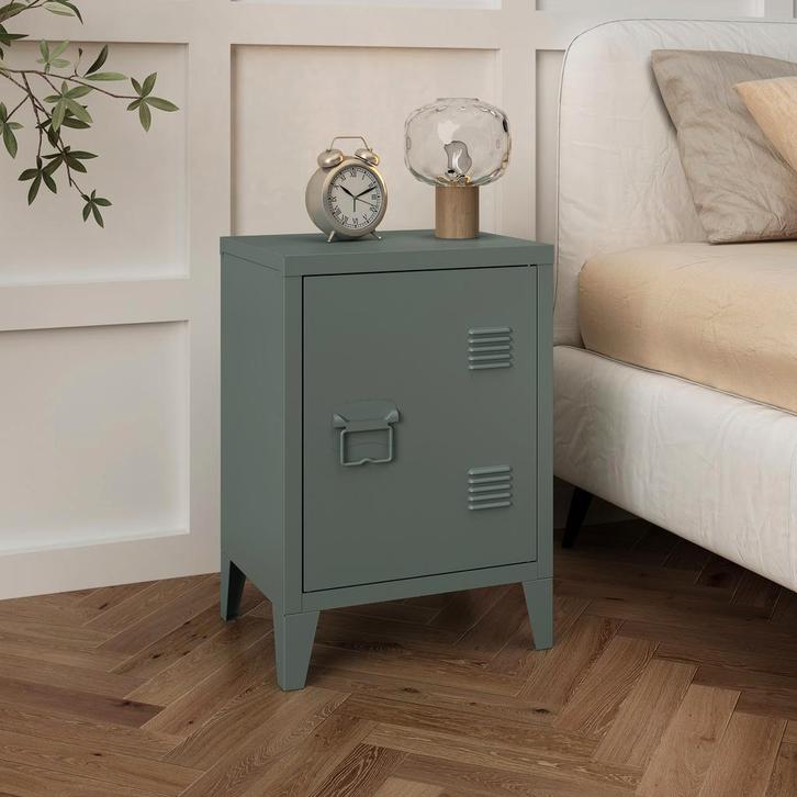 [en.casa] Nachtkastje Inari metaal 57x40x30 cm donkergrijs, Huis en Inrichting, Tafels | Bijzettafels, Verzenden